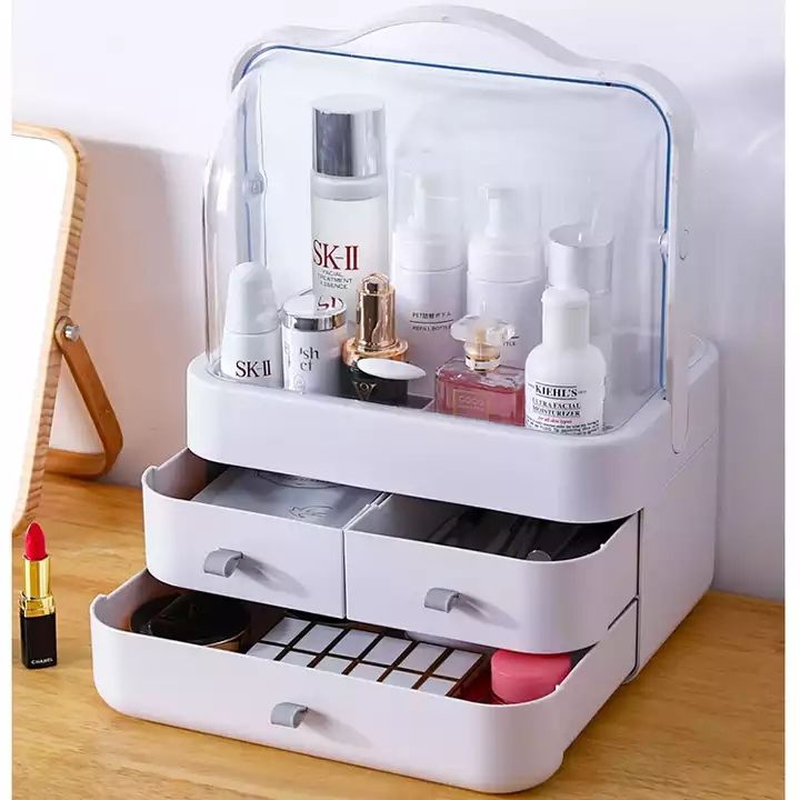 Acrylic 360° Rotating Makeup Organizer with Drawers & Mirror - Minichowk - Image 2
