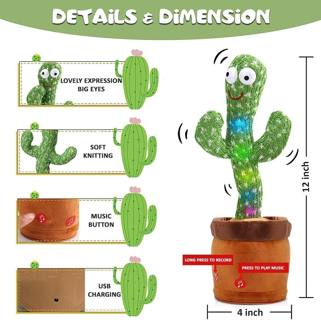 Chargeable Dancing Cactus Toy for Kids – Singing, Talking & Fun Musical Toy - Image 4