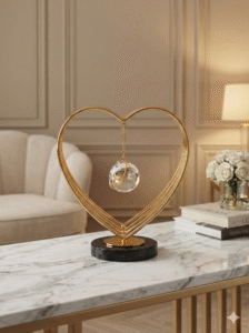 Gold Square Frame Stand with Hanging Crystal Ball