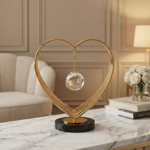 Gold Square Frame Stand with Hanging Crystal Ball