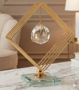 Gold Heart-Shaped Stand with Hanging Crystal Sphere