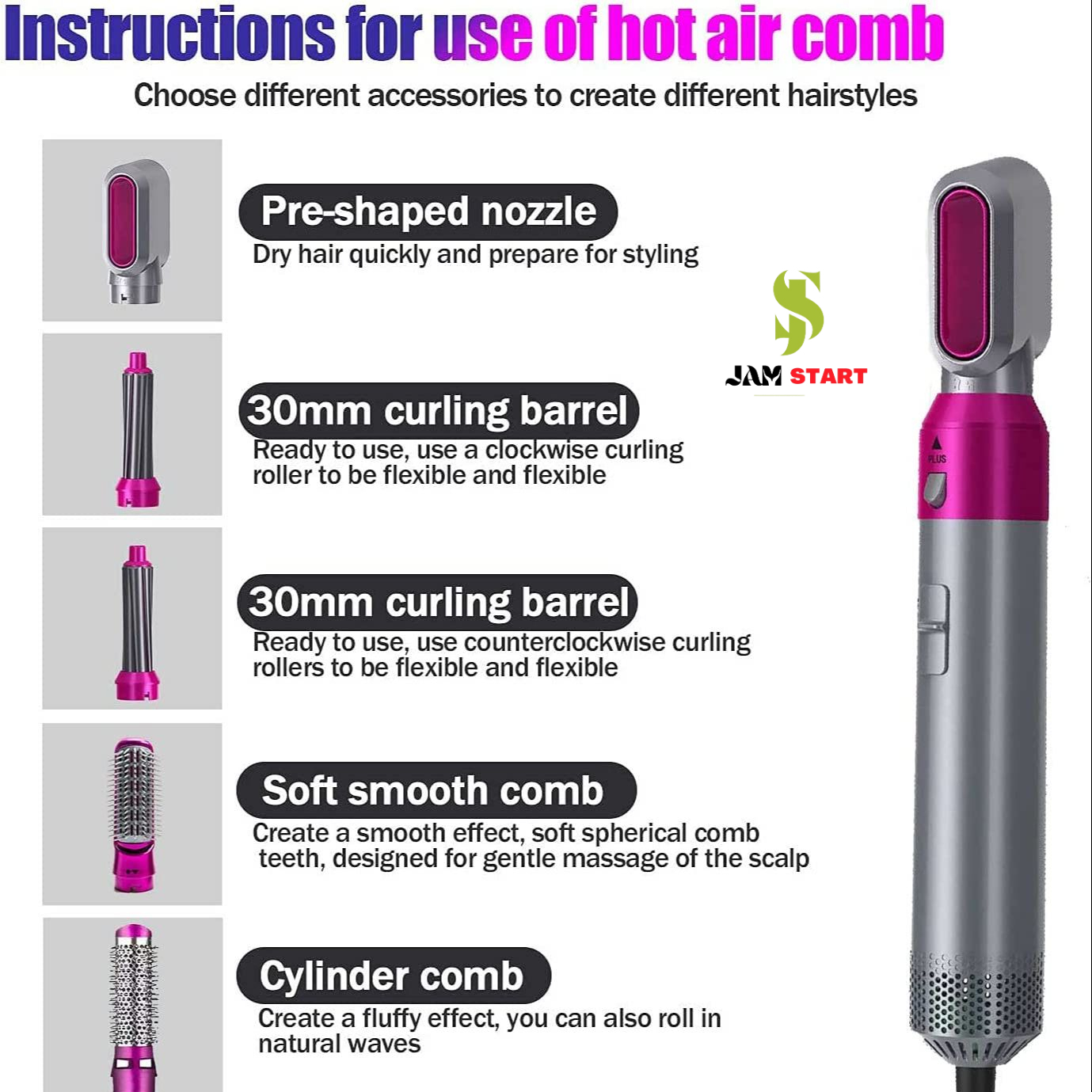 5 in 1 Hair Styler Multi Functional Hot Air Brush – Hair Dryer, Straightener, Curler & Volumizer Set | Minichowk - Image 3